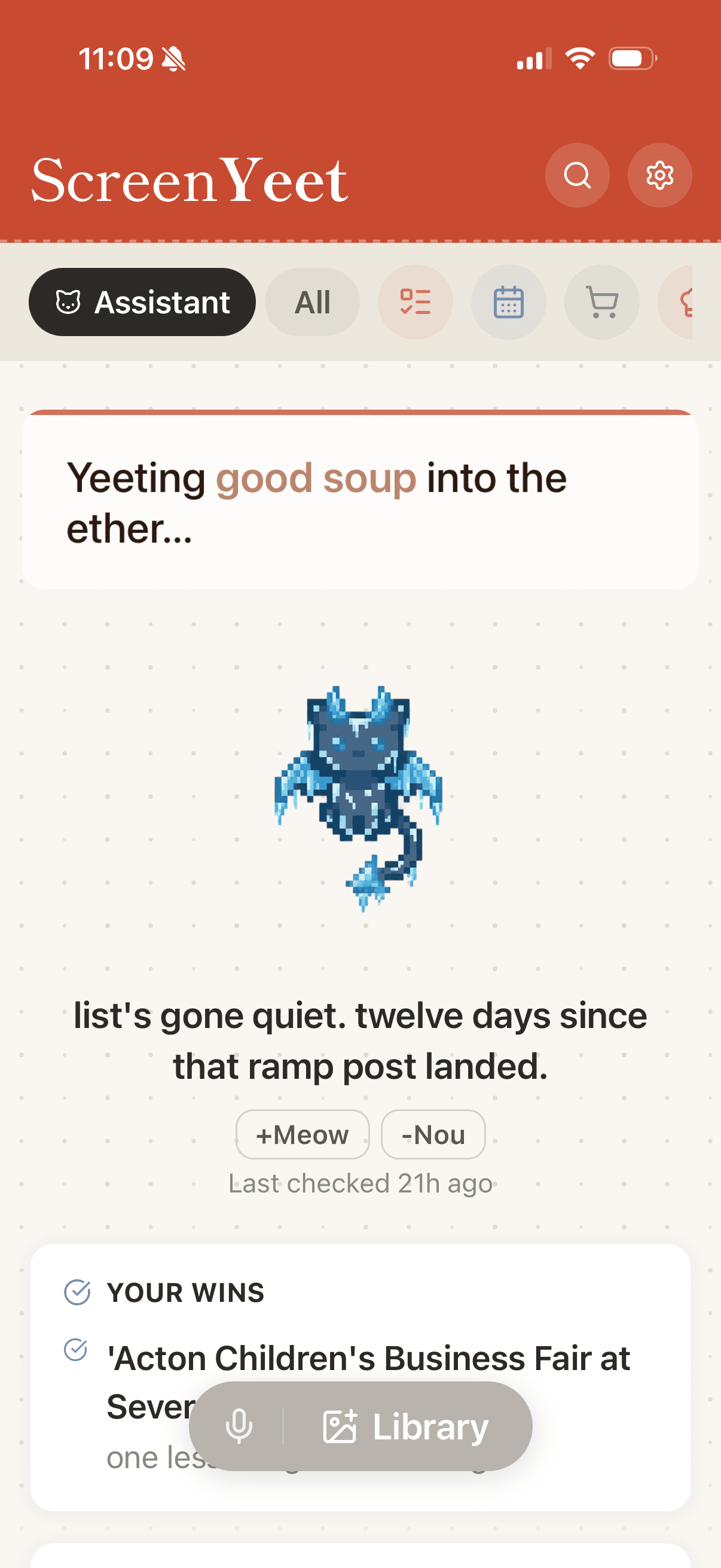 ScreenYeet Assistant with blue ice Yeet Cat variant - elemental variation maintaining the pixel-art style